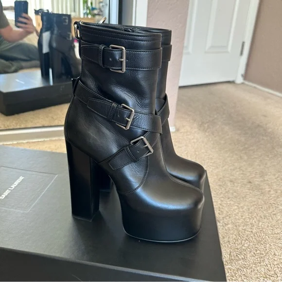Saint Laurent Cherry Moto Boots